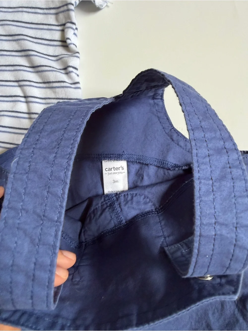 Carter's Navy Blue Short Overalls with White & Navy Striped Polo